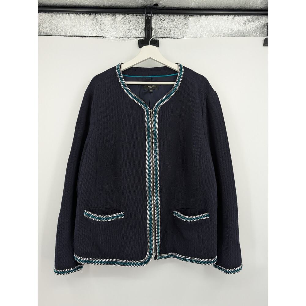 Talbots 22W Navy Braided Trim Jacket Career Office Business Corporate Chic